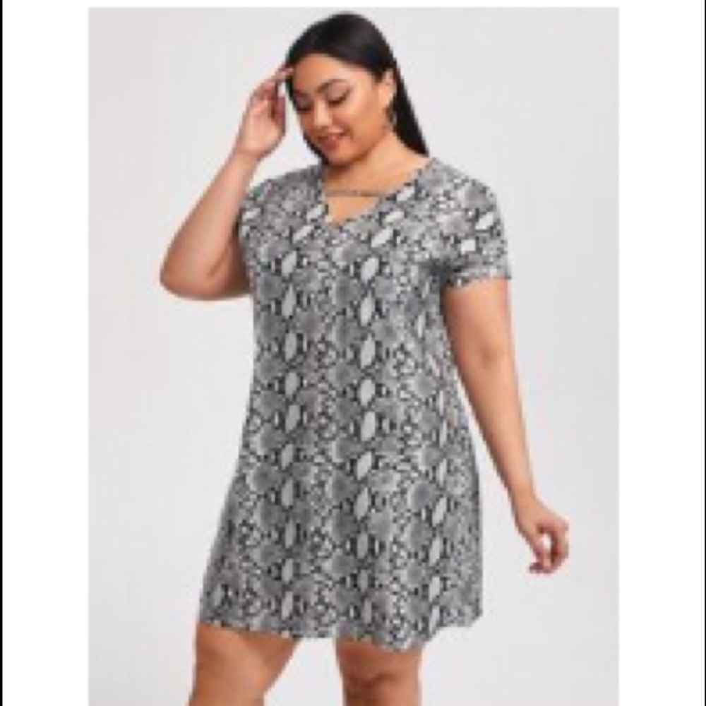 SHEIN Plus Cutout V-neck Snakeskin Print Dress.